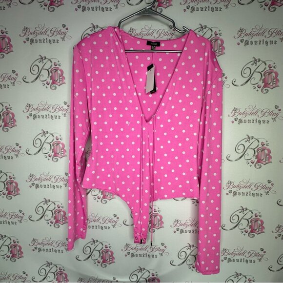 AFRM bodysuit Pink Polka Dot white brand new with tags XL Top stretchy cute - Picture 3 of 12